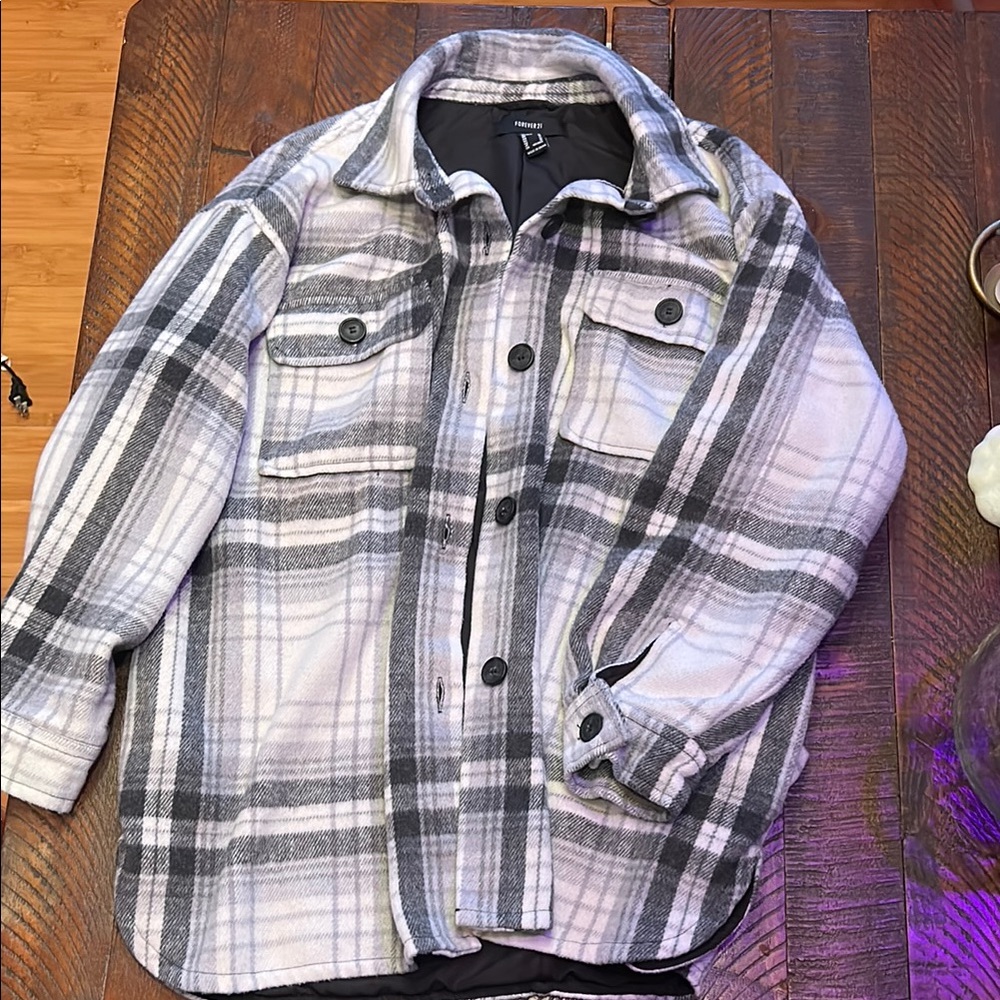 Forever 21 Women’s Plaid Jacket - Black and White